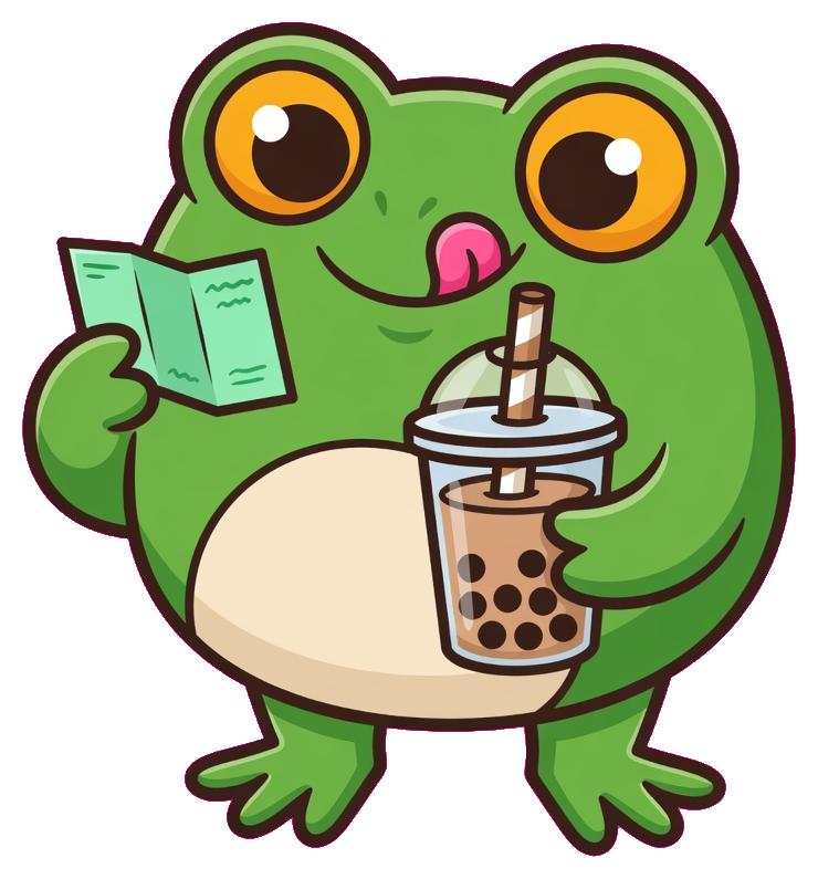 Tapi at the counter with a cup and a shop menu